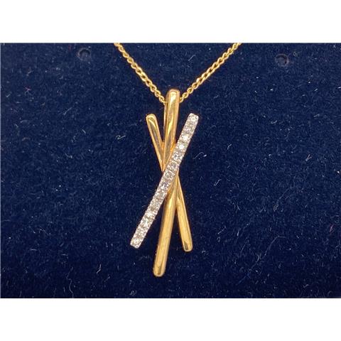 Gold and Diamond Overlapping Stick Pendant