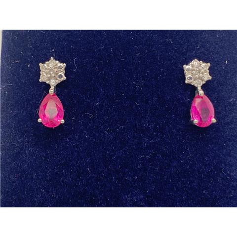 Pear shaped Ruby and Diamond Studs