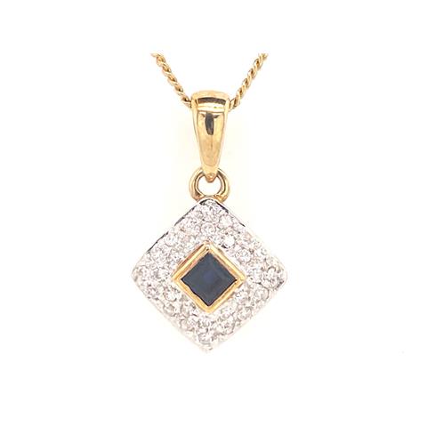 Sapphire and Diamond Square Pendant