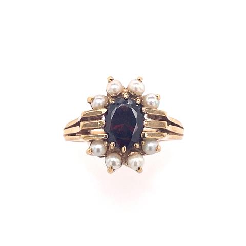 Garnet and Pearl Cluster Ring