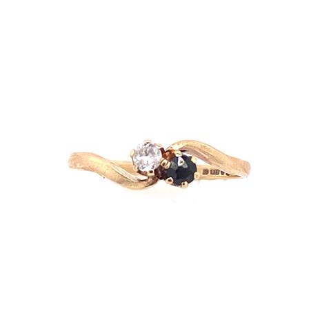 Sapphire and Diamond Crossover Ring