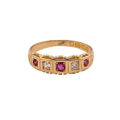 Antique Ruby and Diamond 5 Stone